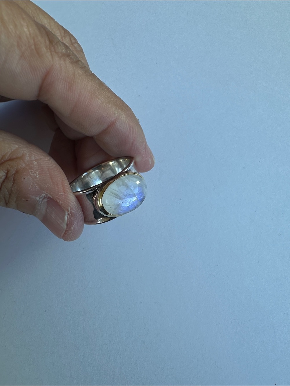 Silpada Moonstone Cabochon Silver Ring - Iridescent Blue/White